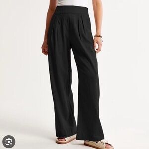 Abercrombie Black Pleated Linen Cotton Blend Ultra Wide Leg High Rise Pants
